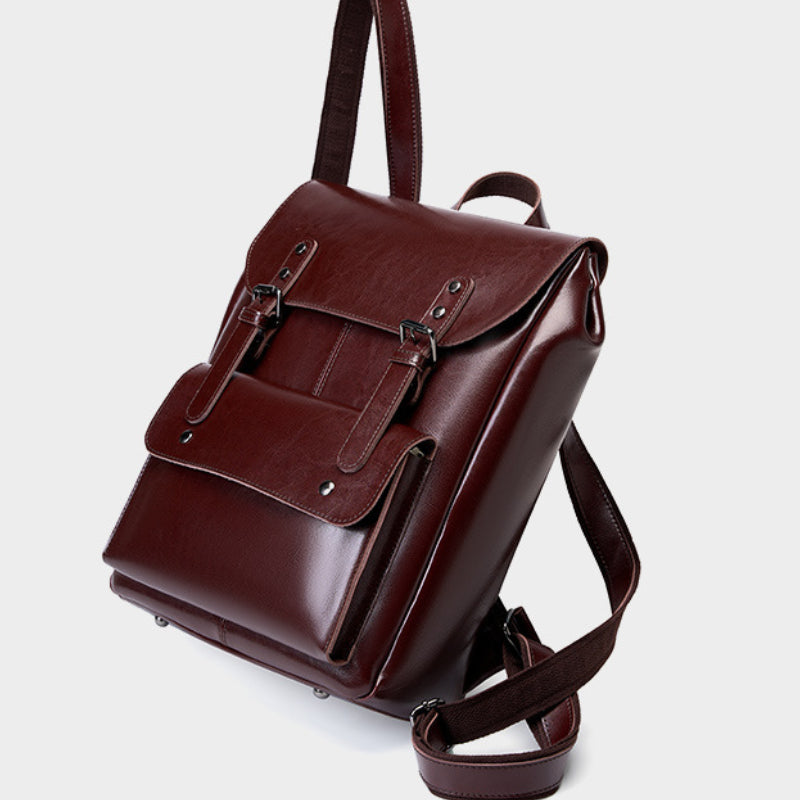 Echtleder Schultertasche für Damen, strapazierfähiges Rindsleder, Laptop-Rucksack im College-Stil, 14 Zoll, große Kapazität, englisch-rückhaltig, retro, neutral, vollständig aus Leder. 