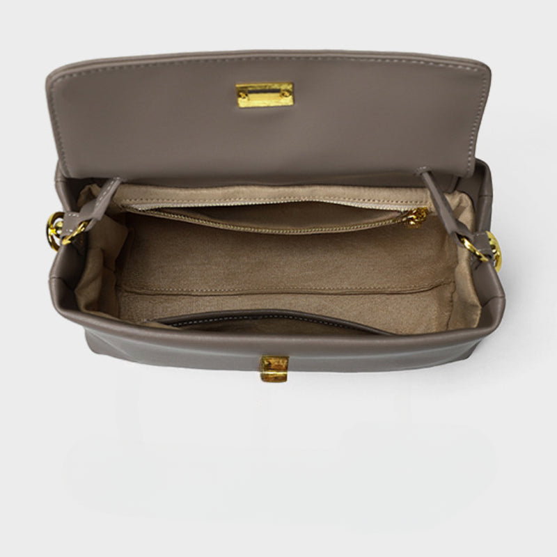 Medium Leather Shoulder Bag for Women – Elegant Gray & Minimalist