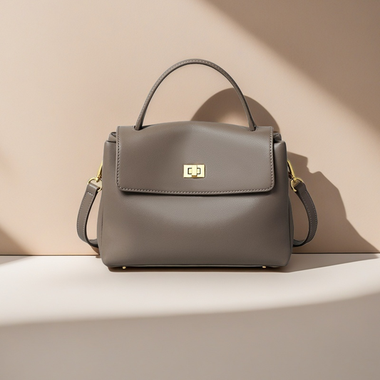 Medium Leather Shoulder Bag for Women – Elegant Gray & Minimalist