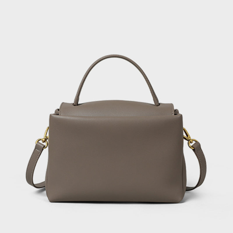 Medium Leather Shoulder Bag for Women – Elegant Gray & Minimalist