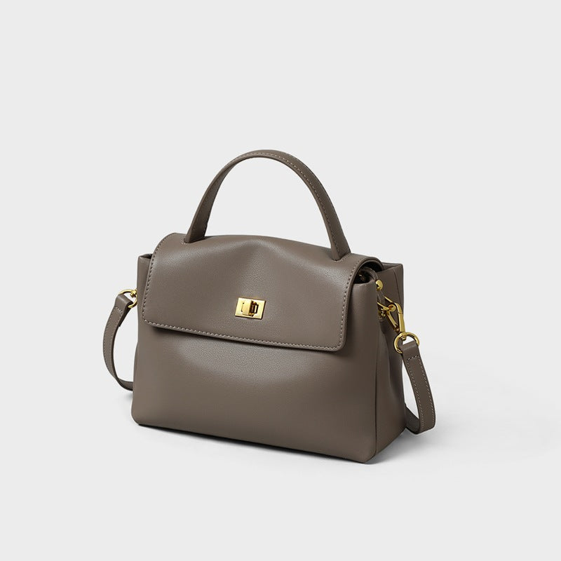 Medium Leather Shoulder Bag for Women – Elegant Gray & Minimalist
