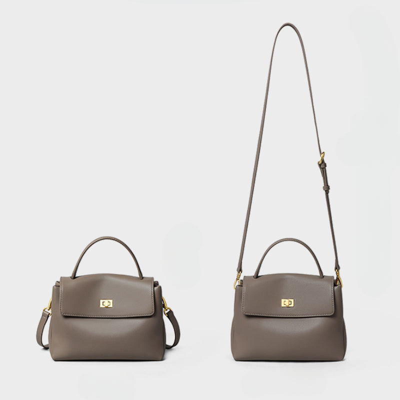 Medium Leather Shoulder Bag for Women – Elegant Gray & Minimalist