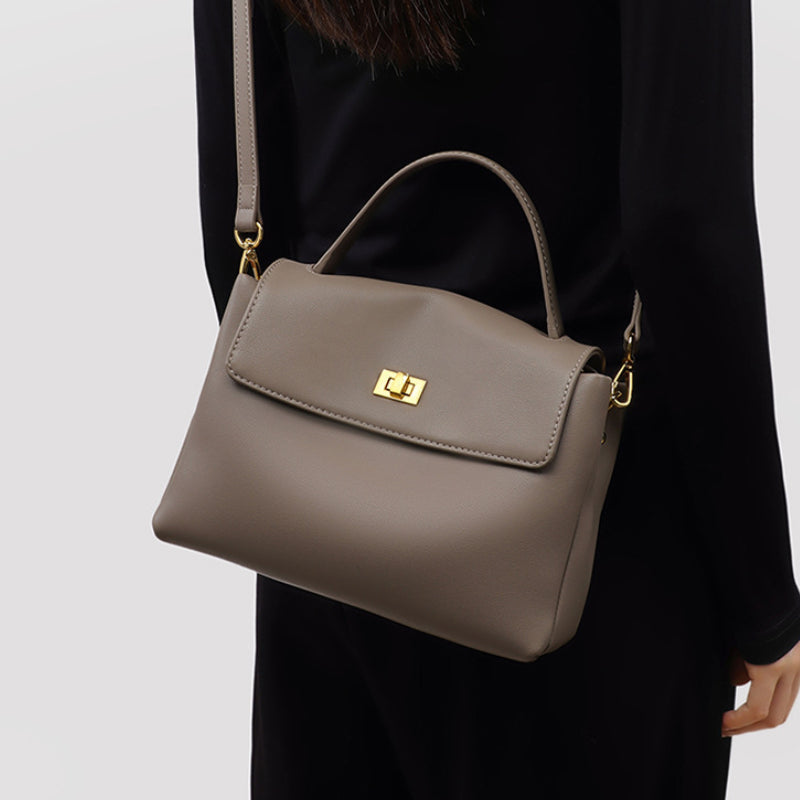 Medium Leather Shoulder Bag for Women – Elegant Gray & Minimalist