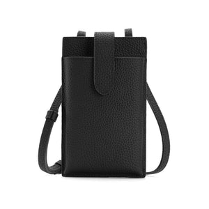 Phone Wallet Crossbody-Compact Leather Design-Black/Brown